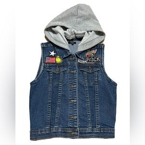 Chiqle Vintage Girls Retro Jean Vest With Hoodie